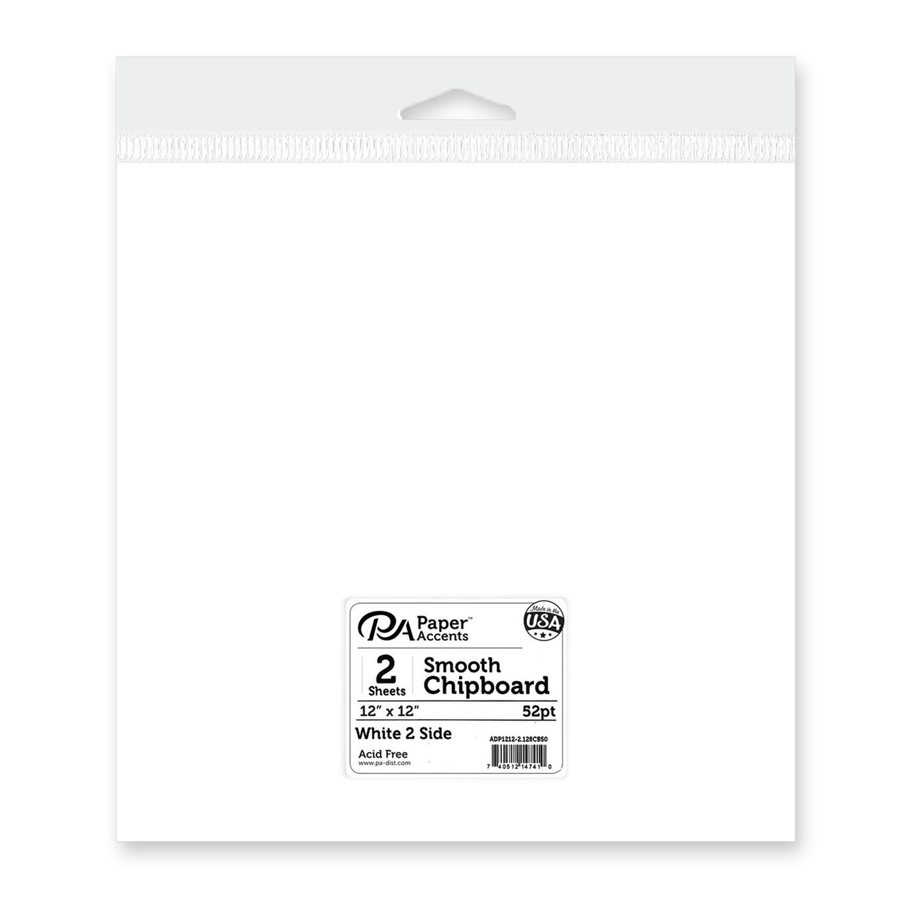 Accent Design Paper Accents 12x12 Extra Thick Chipboard Sheets - White 1 Side 2pc - 50pt Thick, Recycled - Natural Kraft Chipboard for Scrapbooking, Cards, Albums & Crafts